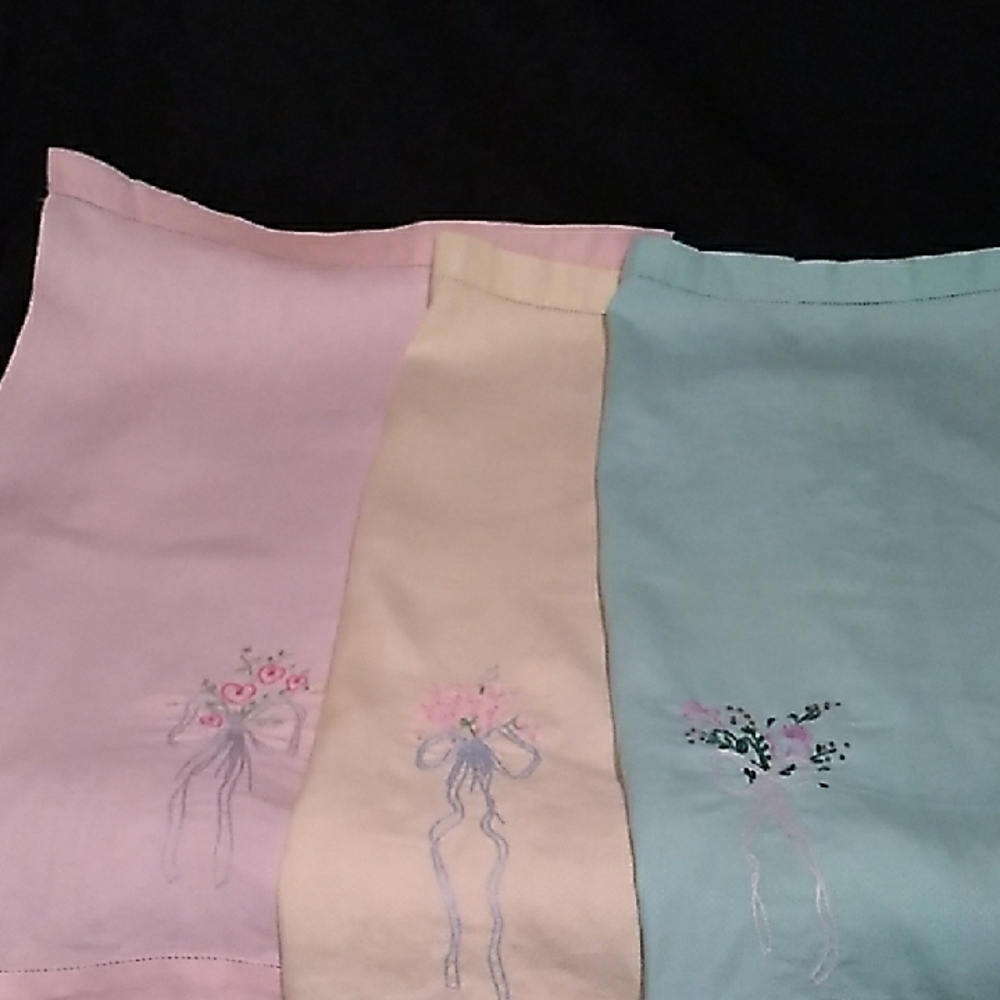 Vintage Set of Three Embroidered Linen Tea Towels